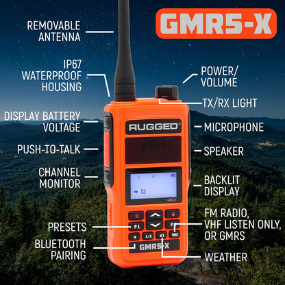 GMR5-X - 5W GMRS Handheld Radio - Waterproof with XL Battery - 2 Pack