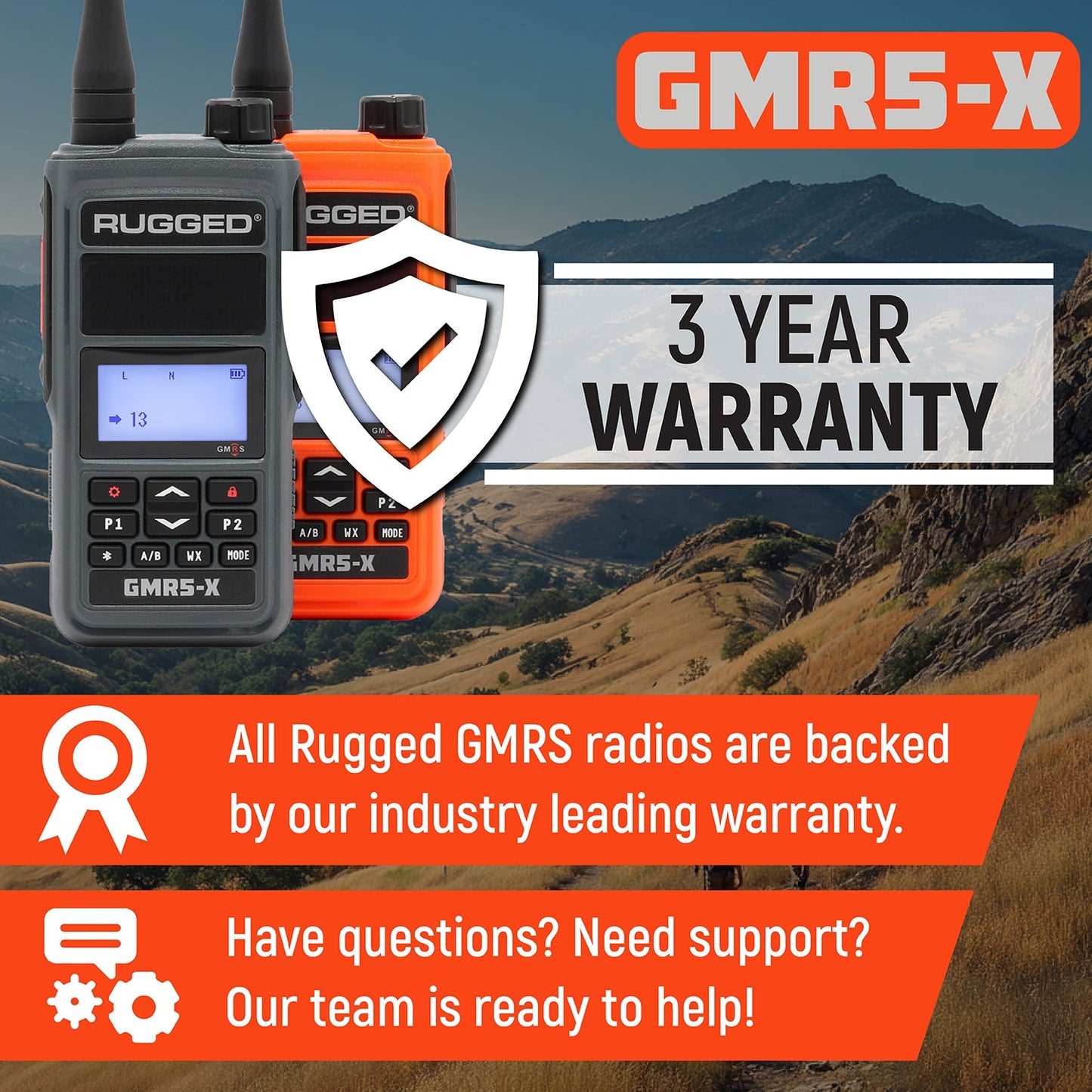 GMR5-X - 5W GMRS Handheld Radio - Waterproof with XL Battery - 2 Pack