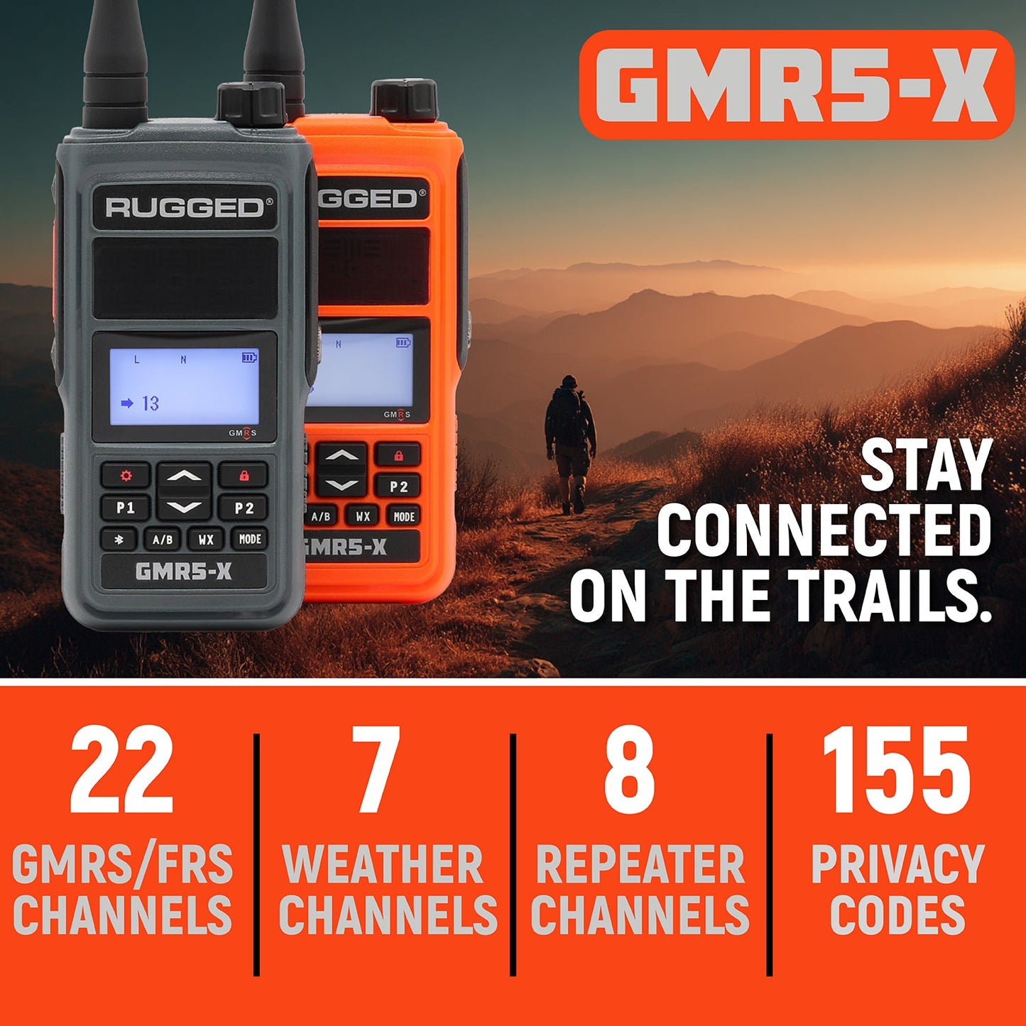 GMR5-X - 5W GMRS Handheld Radio - Waterproof with XL Battery