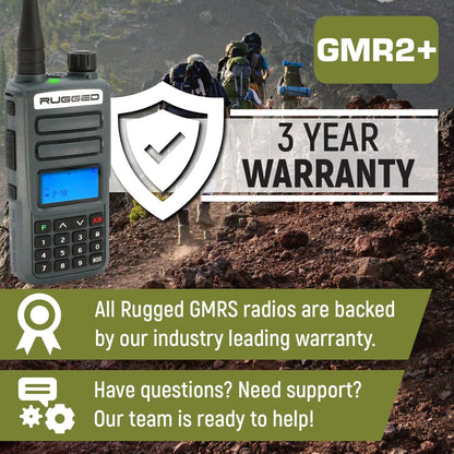 Rugged GMR2 PLUS - GMRS and FRS Two Way Handheld Radio with Mount and Intercom Cable